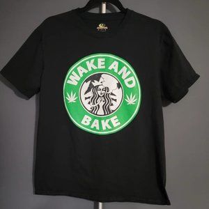 Wake and Bake Mens Unisex T shirt Coffee Weed Day Off Morning Mossy Oak